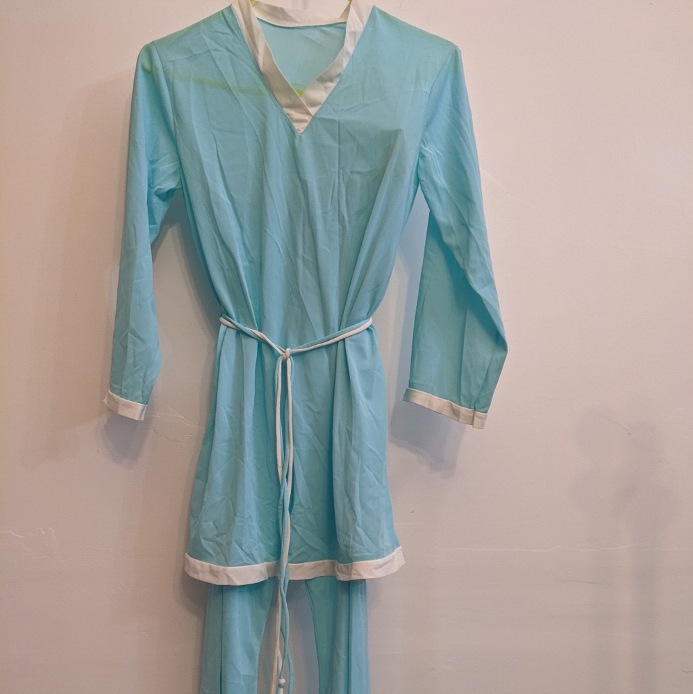 Vtg Pinehurst Lingerie Blue/White Pants/Top Sz S
